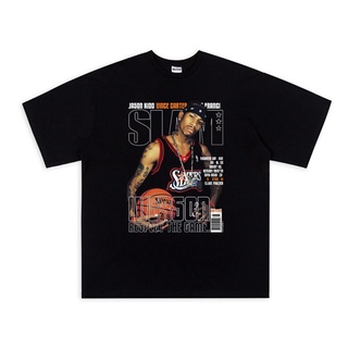 TSHIRTฝ้ายเสื้อยืดสีดำอินเทรนด์ เสื้อยืดแขนสั้น ผ้าฝ้าย ทรงหลวม ลาย NBA Allen Iverson The Answer สไตล์ฮิปฮอปS-4XLs-5xl