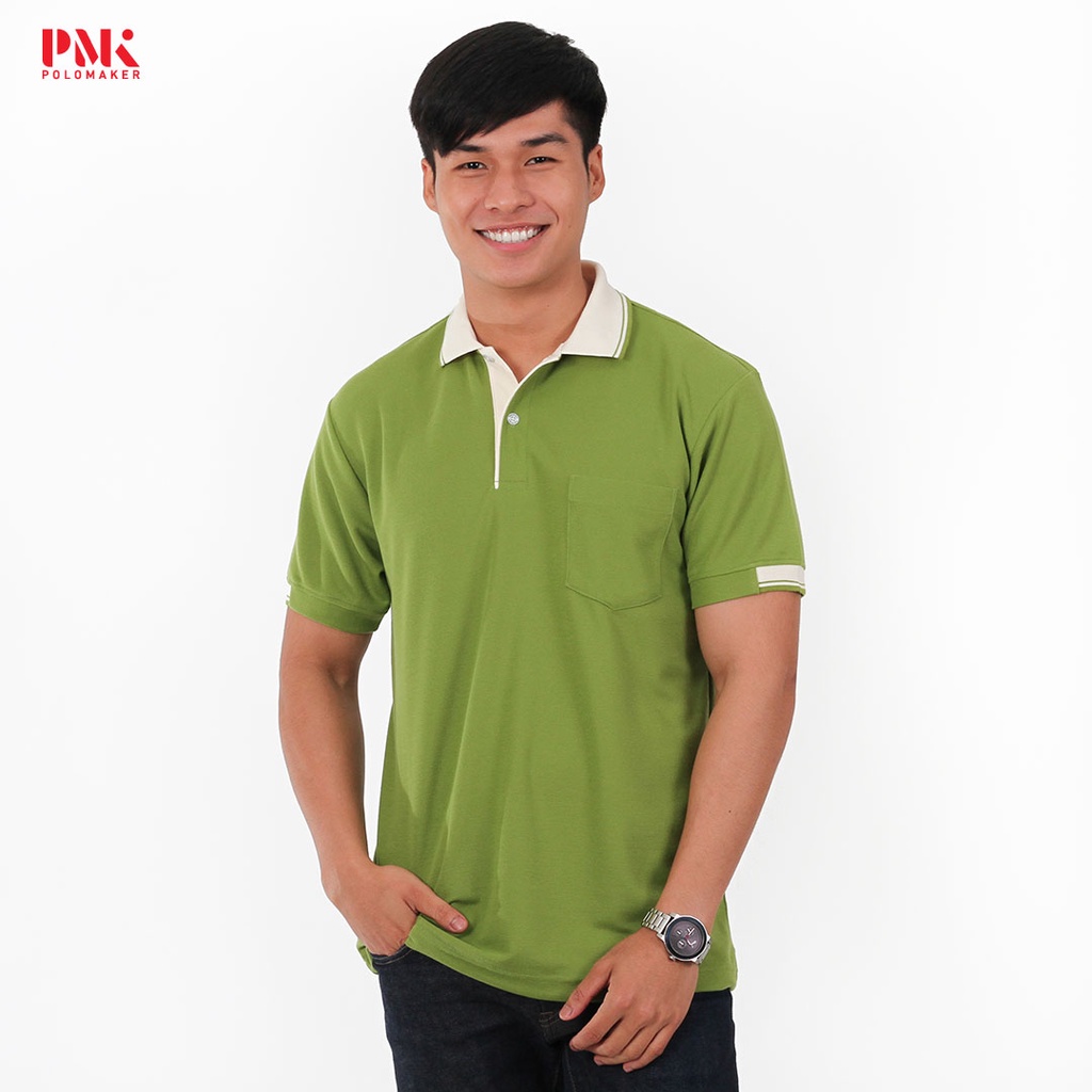 ภาพหน้าปกสินค้าเสื้อโปโล สีเขียว ปกครีม ขลิบขาว-เขียว PK035 - PMK Polomaker จากร้าน pmkpolomaker บน Shopee