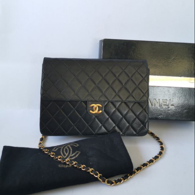 sold-out-chanel-vintage-black-quilted-lambskin-chain-snap-flap-bag-clutch-size-10