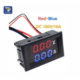 โวลต์มิเตอร์ดิจิทัล LED DC 0-100V 10A 0.28 นิ้ว สีแดง สีฟ้า