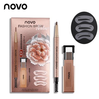 สินค้า No.5146 NOVO FASHION BROW Eyebrow โนโว ดินสอเขียนคิ้ว แบบหมุน แถมไส้ดินสอ + บล๊อกคิ้ว 3 ชิ้น พร้อมไส้ดินสอเปลี่ยน3แท่ง