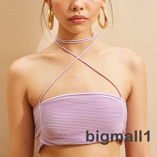 Bigmall- เสื้อครอปท็อปแขนกุด สีพื้น แฟชั่นฤดูร้อน สําหรับผู้หญิง