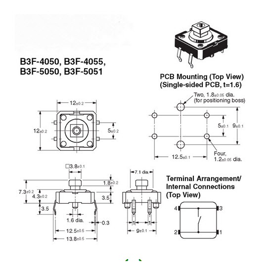 สวิทช์-omron-ปุ่มกด-กดติด-ปล่อยดับ-dip-tact-switch-12x12x7-3mm-b3f-omron-dip-1-ตัว