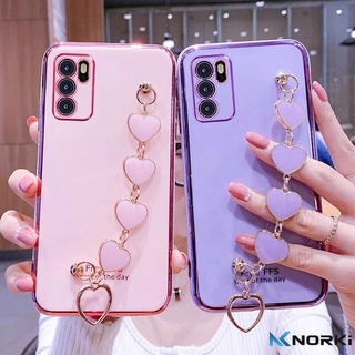 เคสโทรศัพท์มือถือ ซิลิโคนนุ่ม ลายหัวใจ พร้อมสายโซ่คล้อง หรูหรา สําหรับ OPPO A16 A16K A15 A15S A54 A74 A94 A92 A52 A53 A9 2020 A5 2020 A31 2020