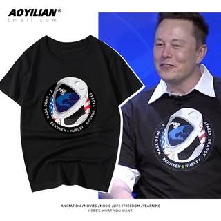 ขายดี!Spacex Iron Man Musk เดียวกันพิมพ์เสื้อยืดผู้ชายและผู้หญิงผ้าฝ้ายแขนสั้นครึ่งแขนแฟชั่นยุโรปและอเมริกาแบรนด์เสื้อผ้