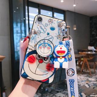 เคส VIVO Y81 Y81i Y83 Y85 Y71 Y91C Y97 Blu-ray Doraemon Cartoon Bracket Phone Case  With Fashion Letter Strap