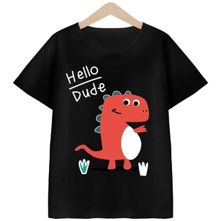 Babykidsเสื้อยืดคอตตอน100%小恐龙🦖ลายไนโนเสาร์Hello Dudeเสื้อเด็กผู้ชาย้สื้อเด้กผู้หญิงลายน่ารักผ้านุ่มใส่สบาย