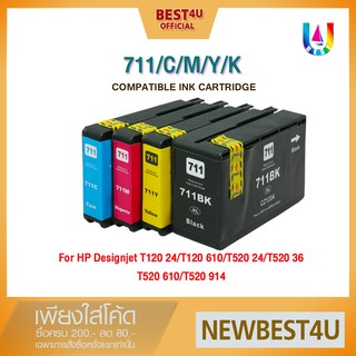 ภาพหน้าปกสินค้าBEST4U เทียบเท่า INK HP 711XL/711BK/711C/711M/711Y INK For HP Designjet T120 24/T120 610/T520 24/T520 36/T52 ที่เกี่ยวข้อง