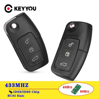 Keyyou กุญแจรีโมตรถยนต์ 433MHz 4D63 4D60 ชิป 3 ปุ่ม 80 40 บิต สําหรับ Ford Focus 3 2 Mondeo Fiesta Key Fob