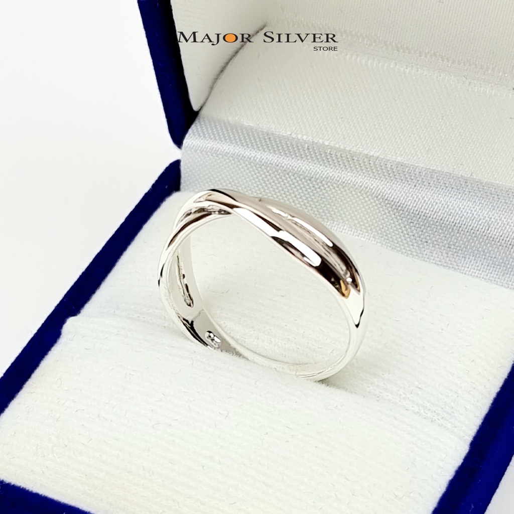 ราคาและรีวิวแหวนเงินแท้ 92.5% แหวนหัว 2 เส้นไขว้ แบบเกลี้ยงๆ สไตล์โมเดิร์น ใส่เท่ๆ แหวนเงินแท้ 100 Major Silver : E-V-Lox-6