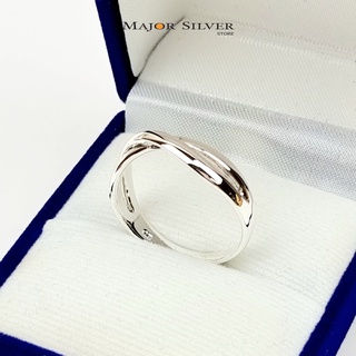 ภาพขนาดย่อของสินค้าแหวนเงินแท้ 92.5% แหวนหัว 2 เส้นไขว้ แบบเกลี้ยงๆ สไตล์โมเดิร์น ใส่เท่ๆ แหวนเงินแท้ 100 Major Silver : E-V-Lox-6