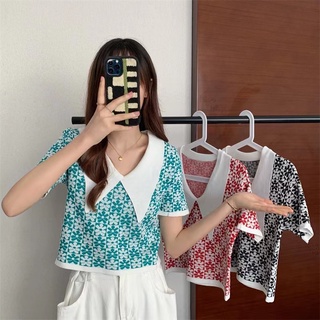 Bonnie(พร้อมส่ง/ใหม่)#B200เสื้อยืดแขนสั้นผู้หญิง 2022 ฤดูร้อนใหม่เสื้อโปโลคอปกสไตล์เกาหลี