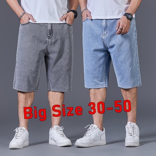 กางเกงยีนส์ขาสั้นผู้ชายไซส์ใหญ่ 30-50 ทรงหลวมสไตล์เกาหลีฤดูร้อนกางเกง