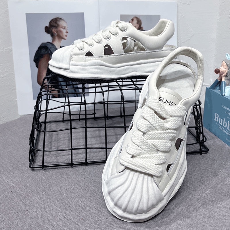 รองเท้าแตะสาน-รองเท้าแตะกีฬากลวงฤดูร้อนปี-2022-ใหม่ผู้หญิงหัวเปลือกหอยรองเท้าแตะแพลตฟอร์ม