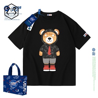 เสื้อยืดแขนสั้น พิมพ์ลายหมี Nasa ทรงหลวม แฟชั่นฤดูร้อน สําหรับผู้ชาย และผู้หญิง