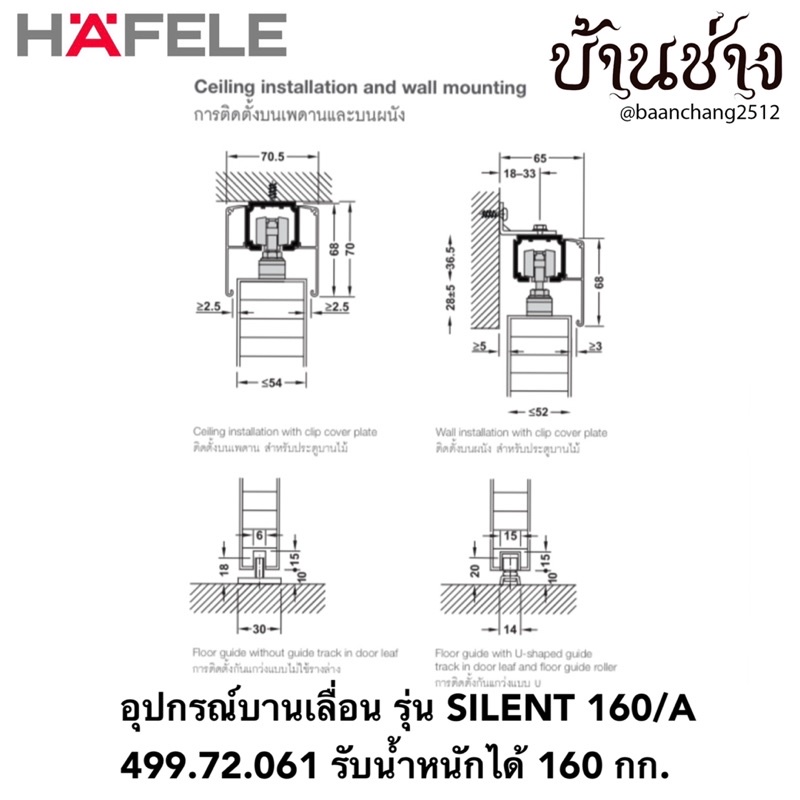 hafele-อุปกรณ์บานเลื่อน-รุ่น-silent-160-a-499-72-061-ลูกล้อบานเลื่อน