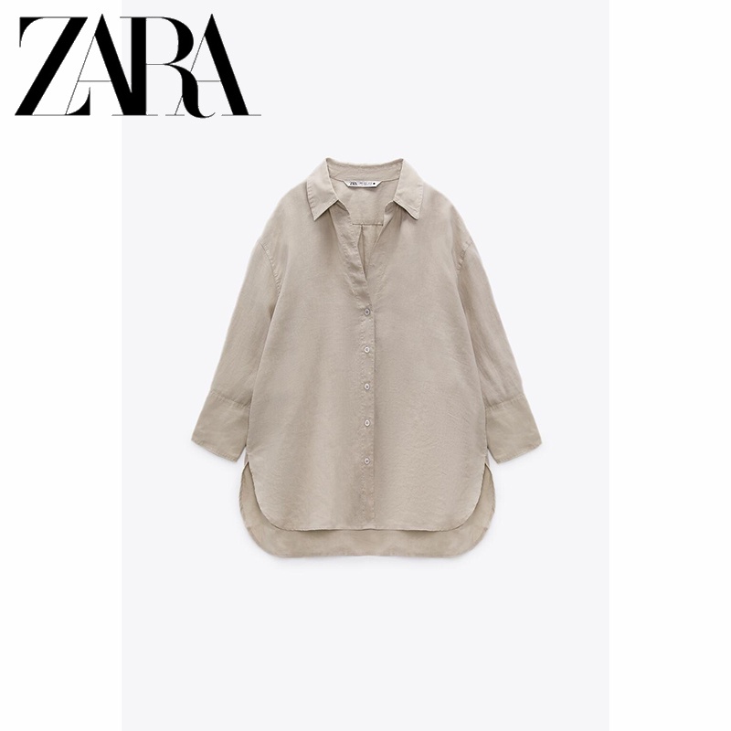 zara-ใหม่-เสื้อเชิ้ตแขนยาว-ผ้าลินิน-แฟชั่นฤดูร้อน-สําหรับผู้หญิง