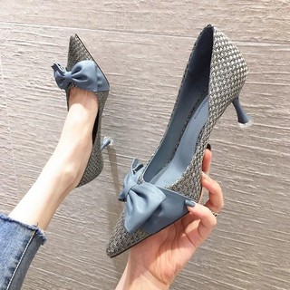 🔥Hot sale！ รองเท้าส้นสูงแบบฝรั่งเศสขนาดเล็กที่มีกลิ่นหอมส้นกริชของผู้หญิง 2020 ฤดูใบไม้ร่วงใหม่ทุกการจับคู่เลดี้อารมณ์ส