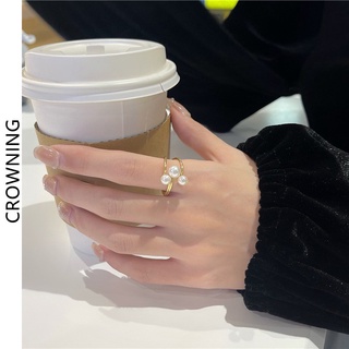 เกาหลีย้อนยุคแสงหรูหราข้ามมุกน้ำหญิงโพรงออกแบบที่สวยงามและเรียบง่ายแหวนหญิง C346