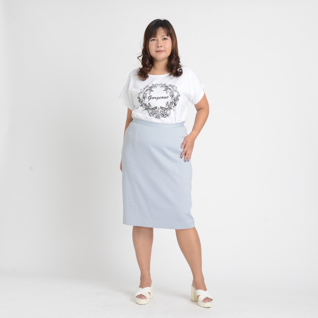 gsp-gorgeous-skirt-กระโปรงจีเอสพี-กระโปรงยาวคลุมเข่า-ผ้ามีเทคเจอร์ในตัว-สีเทา-sl26bz