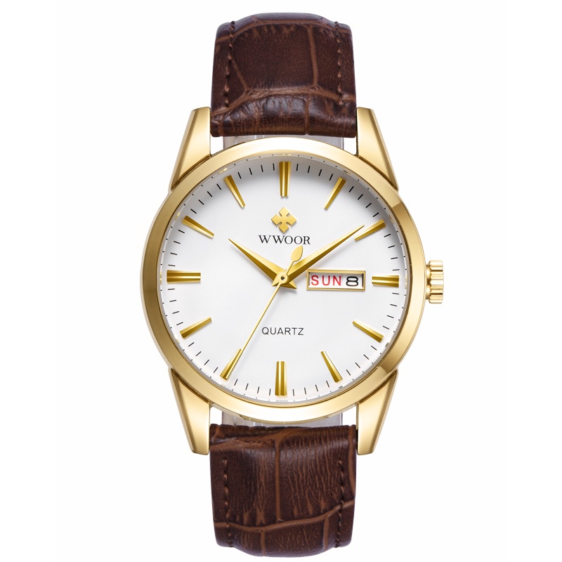 เกี่ยวกับ WWOOR นาฬิกาผู้ชายทางการกันน้ำแฟชั่นสายหนังนาฬิกาควอตซ์มีเวลา-8801