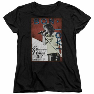 เสื้อยืดผ้าฝ้ายพิมพ์ลายขายดี เสื้อยืด พิมพ์ลายกราฟิก Bon Jovi 86 Tour Rock N Roll สีดํา