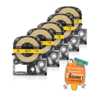 5pcs 12mm SC12YW  Epson label tapes  black on yellow.