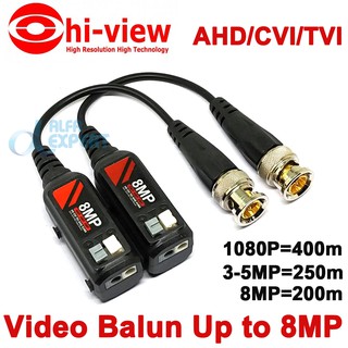 Hi view บาลัน 1คู่ 8MP HD Transmitter Cable Transceiver Adapter CCTV Passive Video Balun for HD AHD/CVI/TVI.