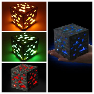ใหม่ ของเล่นไฟกลางคืน LED ทรงสี่เหลี่ยม ลาย Minecraft Game Light Up Toy Redstone Ore Square 4 สี 2022