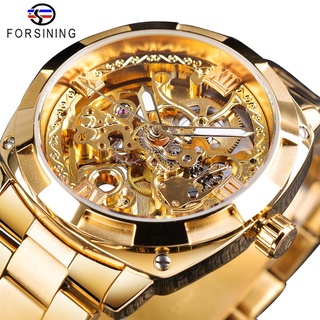 Forsining 2018 Fashion Retro Mens Automatic Mechanical Watch Top Brand Luxury Full Golden Design Luminous Hands Skeleto