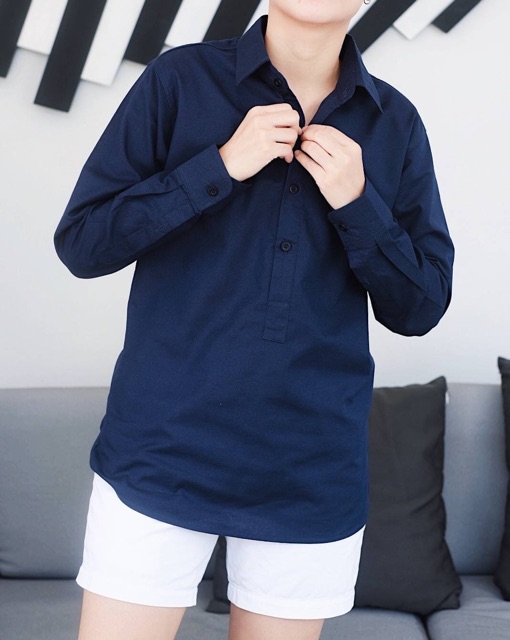 เสื้อเชิ้ตคอปกสีกรมท่า-ใส่สบาย-ทรงสวย