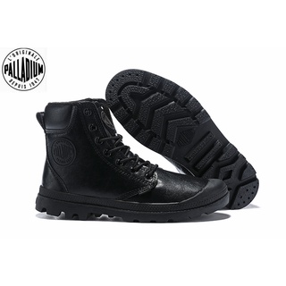 100% Original PALLADIUM Mens Black Matte Leather Martin Boots 40-44