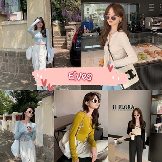 Elves✨พร้อมส่ง✨ เสื้อไหมพรมแขนยาว กระดุม2เม็กรัดรูปดูดีมาก ~5912~ -C