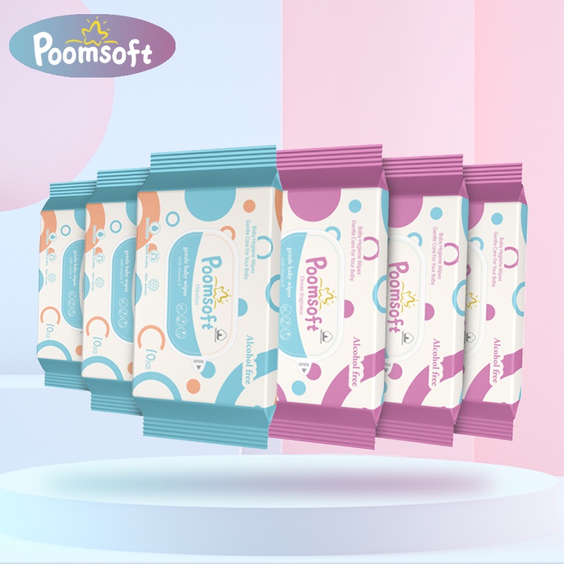 Poomsoft ทิสชูเปียก กระดาษทิชชู่เปียก 10pcs Baby Wipes ปราศจากแอลกอฮอล์ ทิชชู่เปียกพกพา ทิชชุเปียก - 2