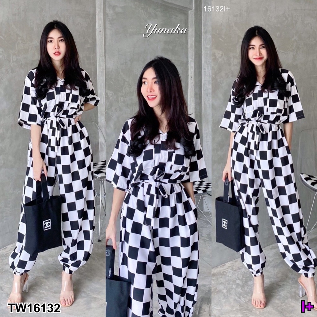 tw16132-จั้มสูทขายาวทรง-คอปกกระดุมหน้าแกะได้นะจ้า-มาพร้อมสายผูกเอวเก็บทรงสวย