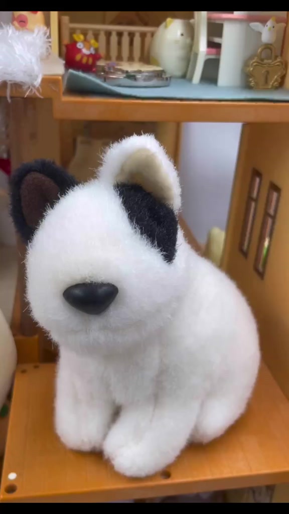 ตุ๊กตาน้องหมาบุลล์เทร์เรียร์-ป้าย-on-the-grass-made-in-japan-cute-bull-terrier-stuffed-animal-soft-toy