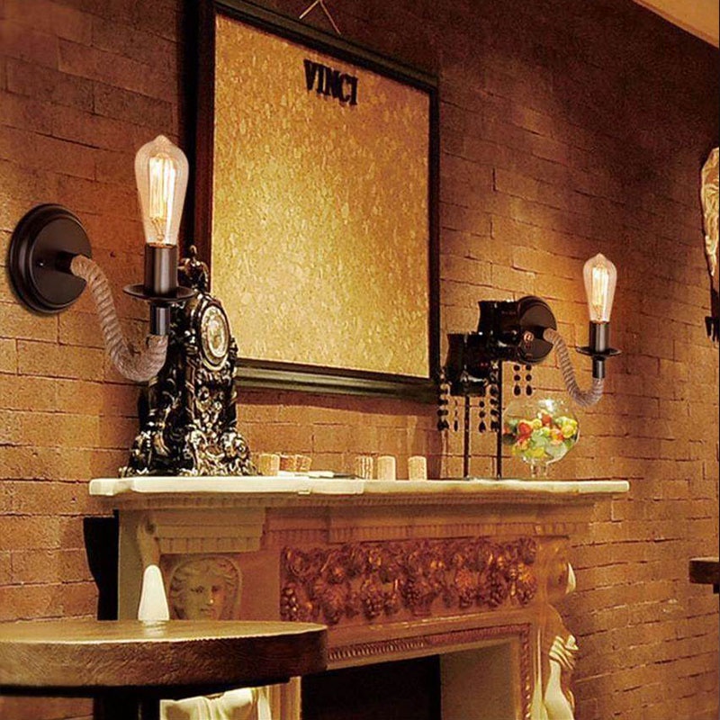 ภาพหน้าปกสินค้าVintage Farmhouse Wall Sconces โคมไฟชนบทอุตสาหกรรมโคมไฟติดผนังโคมไฟติดผนังเชือกกัญชาในร่มสำหรับบาร์ Porch Garage จากร้าน l7f6r2fylu บน Shopee