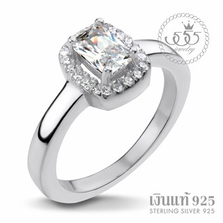 555jewelry แหวนเงินแท้  Silver 925 แหวนEngagement ring ฝังเพชรทรง Princess cut เม็ดกลาง รุ่น MD-SLR043