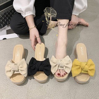 สินค้า พร้อมส่ง✨ รองเท้าแตะผู้หญิงTX141ส้นสูง ดีไซน์ใส่สบายมีโบว์น่ารัก แฟชั่นของในช่วงฤดูร้อนเวอร์ชั่นเกาหลี (3สี)