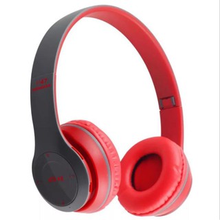 สีแดง หูฟังบลูทูธ P47 เสียงดี Wireless Bluetooth Stereo Headset หูฟังบลูธูทไร้สาย ใช้งานได้หลายโหมด ไร้สาย หูฟังไร้สาย