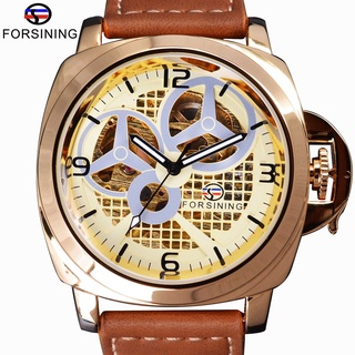 Forsining Windmill Designer Brown Strap Golden Watches Men Military Casual Series Automatic Watch Mens Watches Top Brand
