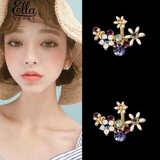 ต่างหูสตรีลายดอกไม้ประดับ Rhinestone