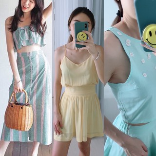 พร้อมส่ง เซ็ท2ชิ้น ราคาพิเศษ SALE Summer Stripe Dress Set | Buttercup Tie-Waist Set | Pastel Dream Daisy Set พาสเทล Kore