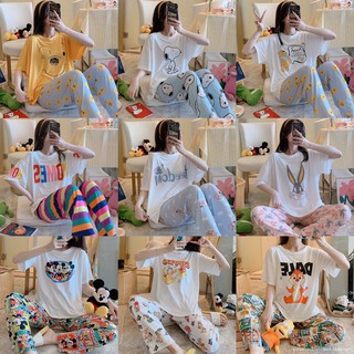 🎈พร้อมส่ง🐰15ลาย ชุดนอนลายกาตูน  🧸ชุดนอนพิมพ์ลายการ์ตูน เสื้อยืดคอกลม+กางเกง