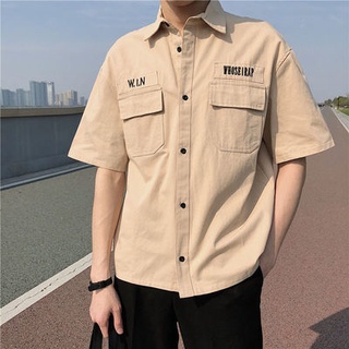 ผู้ชายแขนสั้นเสื้อเวอร์ชั่นเกาหลีสีทึบเสื้อ