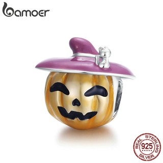 bamoer 925 Sterling Silver Halloween Pumpkin Charm for Original Silver Plated platinum Bracelet Fine Jewelry DIY Bangle BSC329