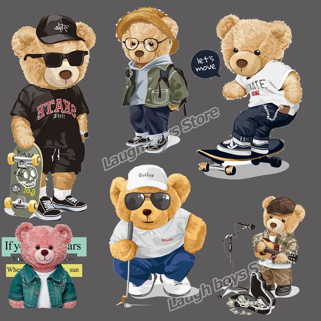 Gloomy แผ่นรีดติดเสื้อยืด ลายการ์ตูนหมี เท็ดดี้ ป๊อป ฮิป ป็อปแบร์ ซักทําความสะอาดได้  สําหรับตกแต่งเสื้อยืด Diy | Shopee Thailand
