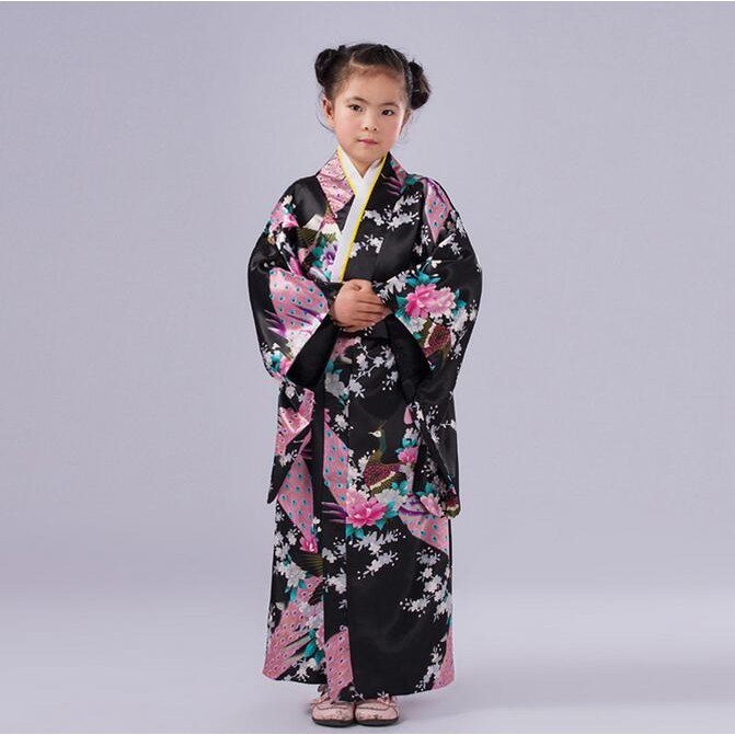 ชุดกิโมโนสำหรับเด็กผู้หญิงลายนกยูง-yukata