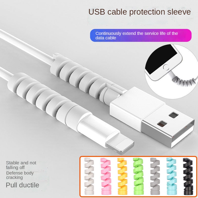 เกลียวถนอมสายชาร์จ-usb-สายเคเบิลข้อมูล-ปลอกป้องกันสายชาร์จ-ตัวป้องกันสายเคเบิล-ป้องกันการแตก-สําหรับ-apple-android