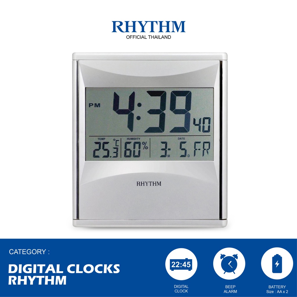 นาฬิกา Rhythm นาฬิกาแขวน นาฬิกาตั้งโต๊ะ ปรับได้ 5 ภาษา  จอแสดงวันที่และอุณหภูมิ Digital Cock รับประกัน 1 ปี | Shopee Thailand